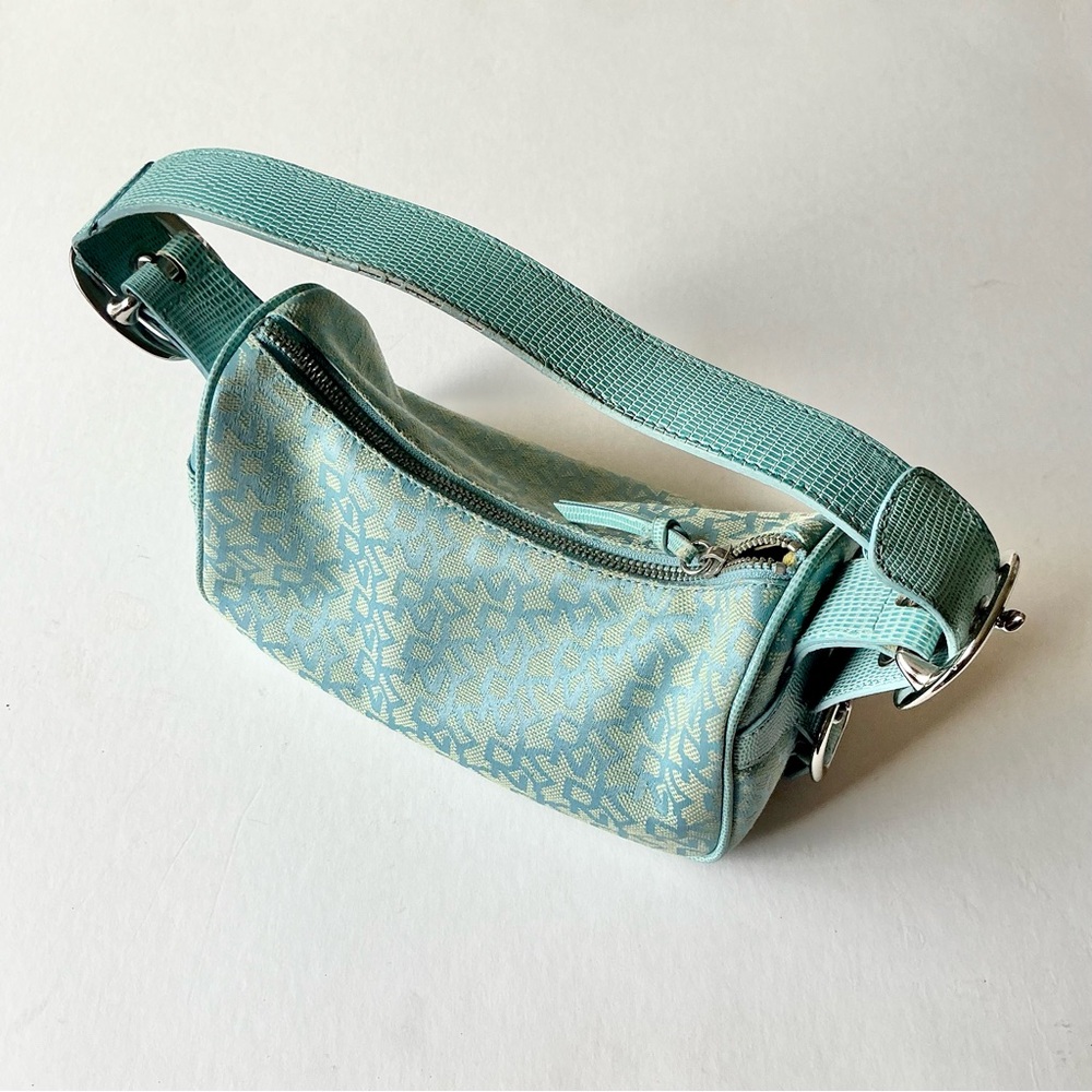 Vintage Y2K DKNY pattern print mini shoulder purse bag blue yellow EUC